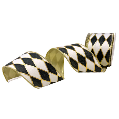 Black/White/Gold Diamond Ribbon Platinum Back 2.5" x 10yd | CRR