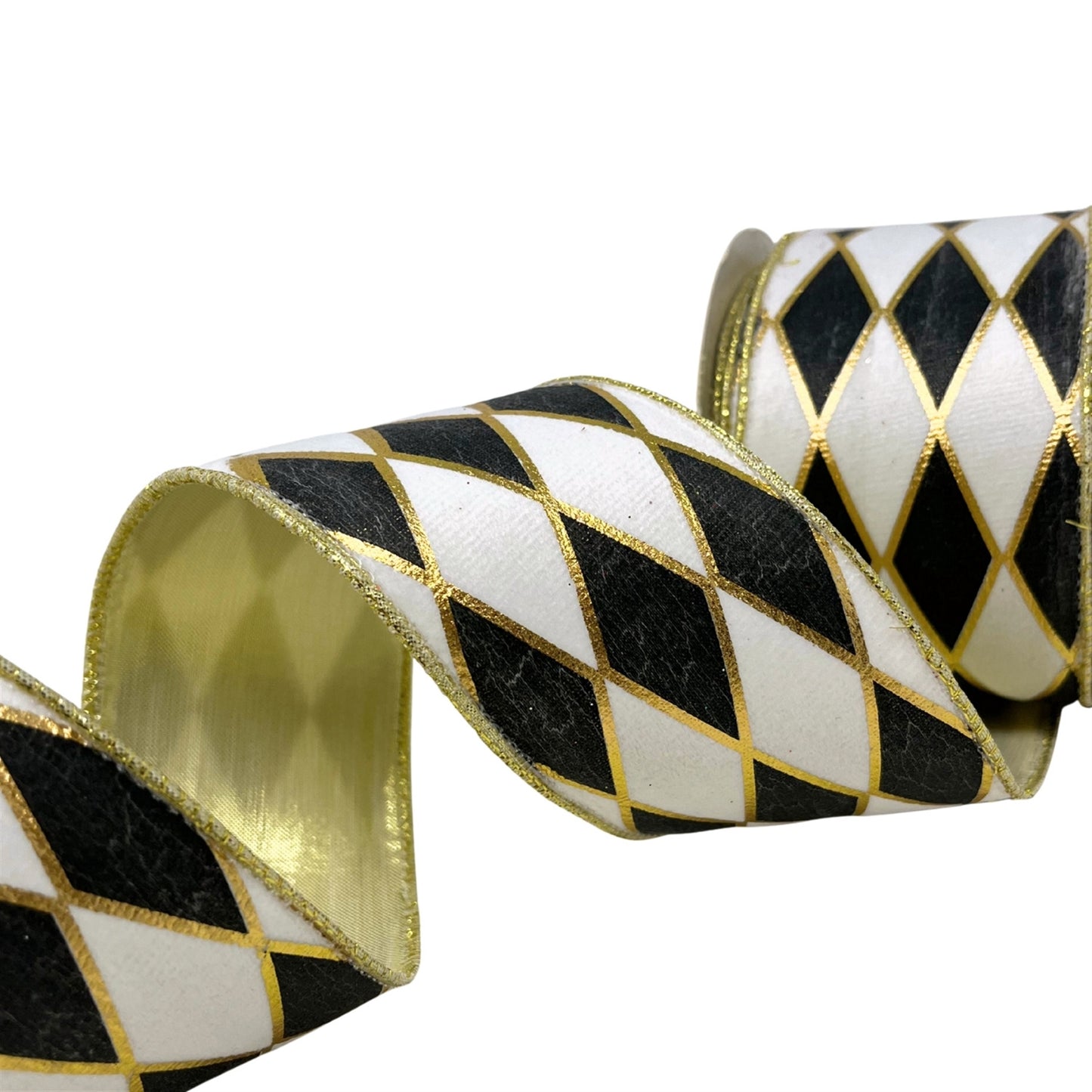 Black/White/Gold Diamond Ribbon Platinum Back 2.5" x 10yd | CRR
