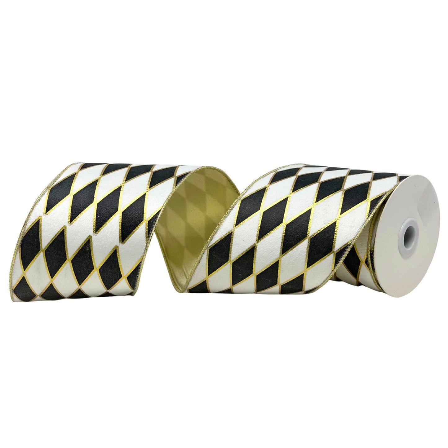 Black/White/Gold Diamond Ribbon Platinum Back 4" x 10yd | CRR