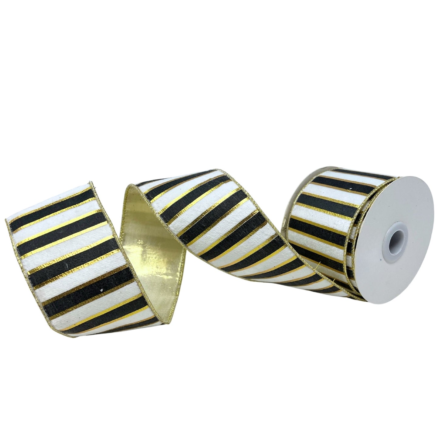 Black/White/Gold Stripe Ribbon Platinum Back 2.5"x 10yd | CRR