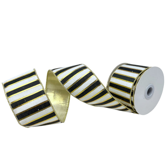 Black/White/Gold Stripe Ribbon Platinum Back 2.5"x 10yd | CRR