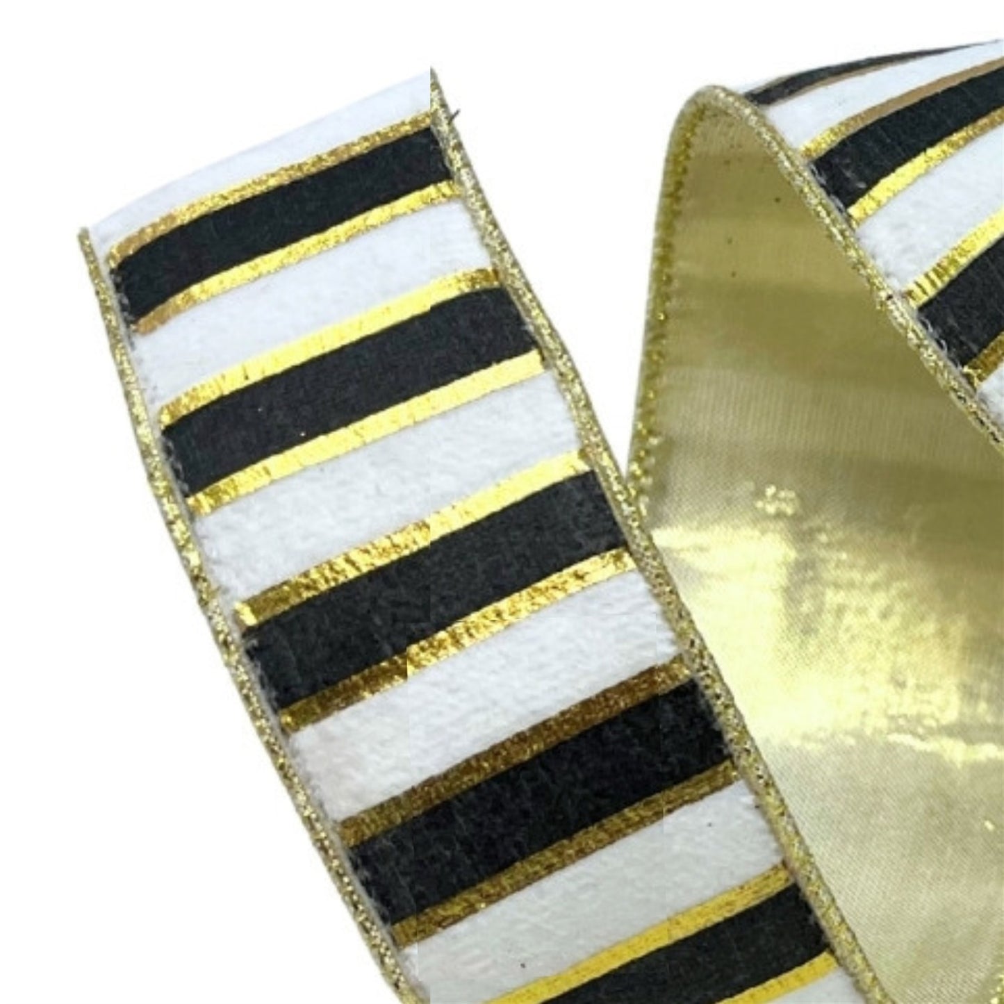 Black/White/Gold Stripe Ribbon Platinum Back 1.5"x10yd. CRR