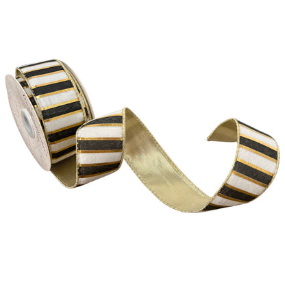 Black/White/Gold Stripe Ribbon Platinum Back 1.5"x10yd | CRR
