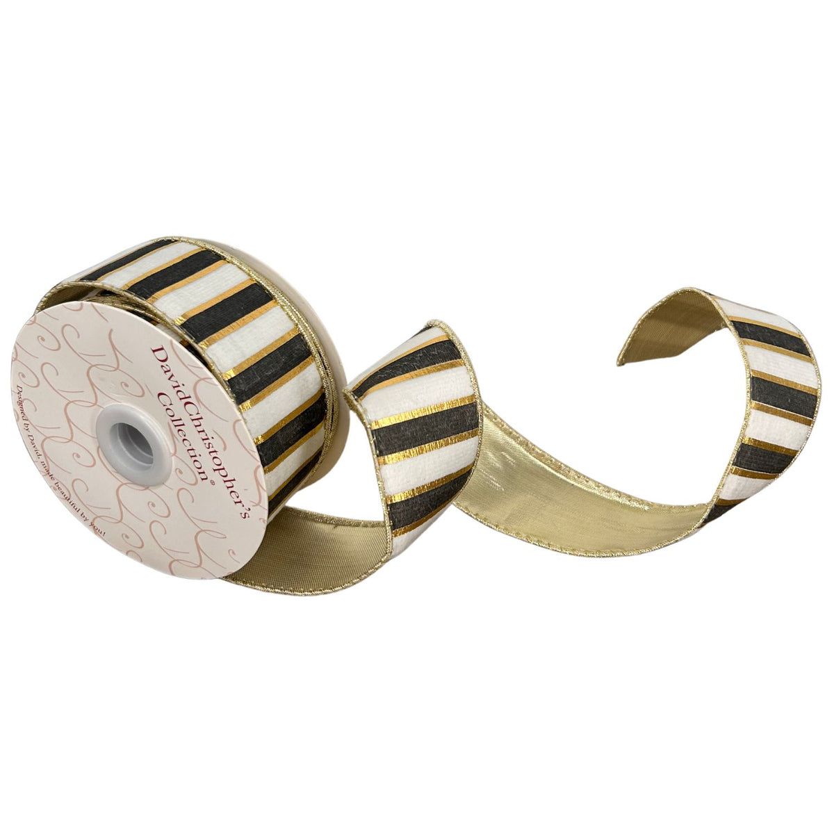 Black/White/Gold Stripe Ribbon Platinum Back 1.5"x10yd | CRR
