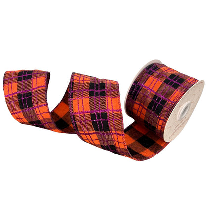Orange/Black Plaid Ribbon With Purple Glitter 2.5" x 10yd | CRR