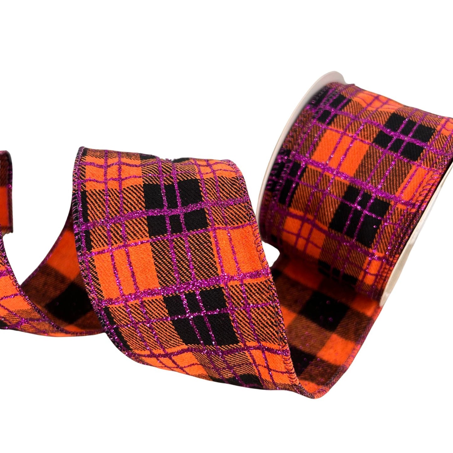 Orange/Black Plaid Ribbon With Purple Glitter 2.5" x 10yd | CRR