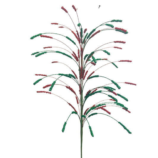 Glitter Cattail Spray 32” - Red/Emerald |KS