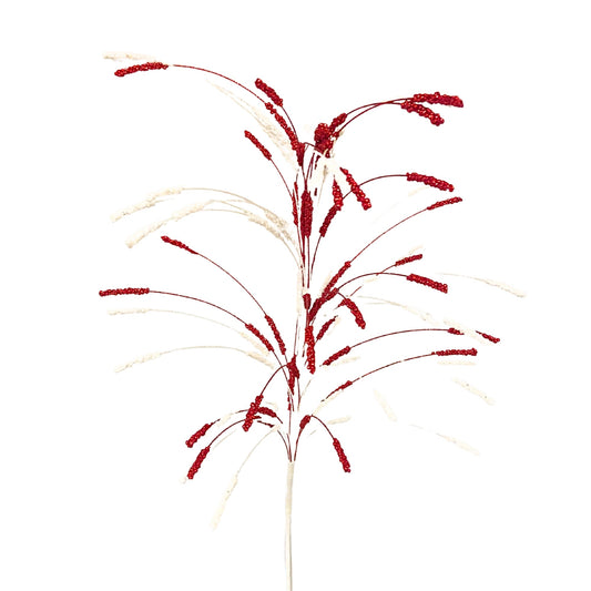 Glitter Cattail Spray 32” - Red/White | KS