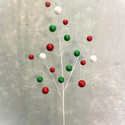 Whimsical Glitter Ball Spray 33” - Red/White/Green |KS