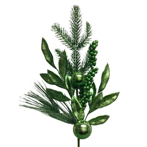Metallic Bay Leaf / Pine / Ball Spray 22.75" - Emerald | KS