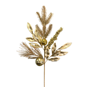 Metallic Bay Leaf / Pine / Ball Spray 22.75" - Gold | KS