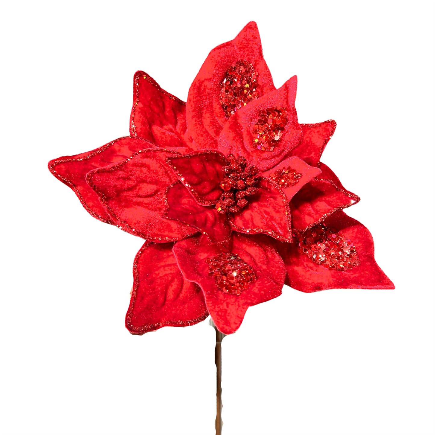 Red Blingy Poinsettia Stem 22" |KS