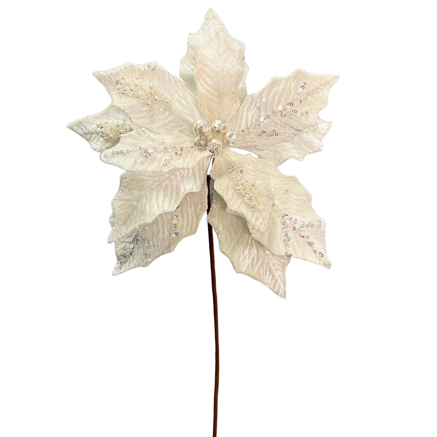 Radiant Faux Fur Pearl Poinsettia 22" | KS