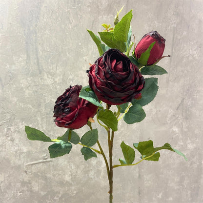 Vintage Garden Rose Spray x 3 25" - Dark Red | YS