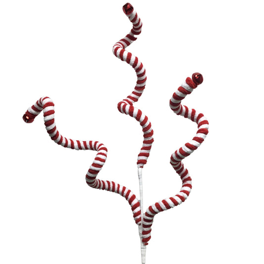 All Twisted Up Chenille Curl Bell Spray 27" - Red/White | KS