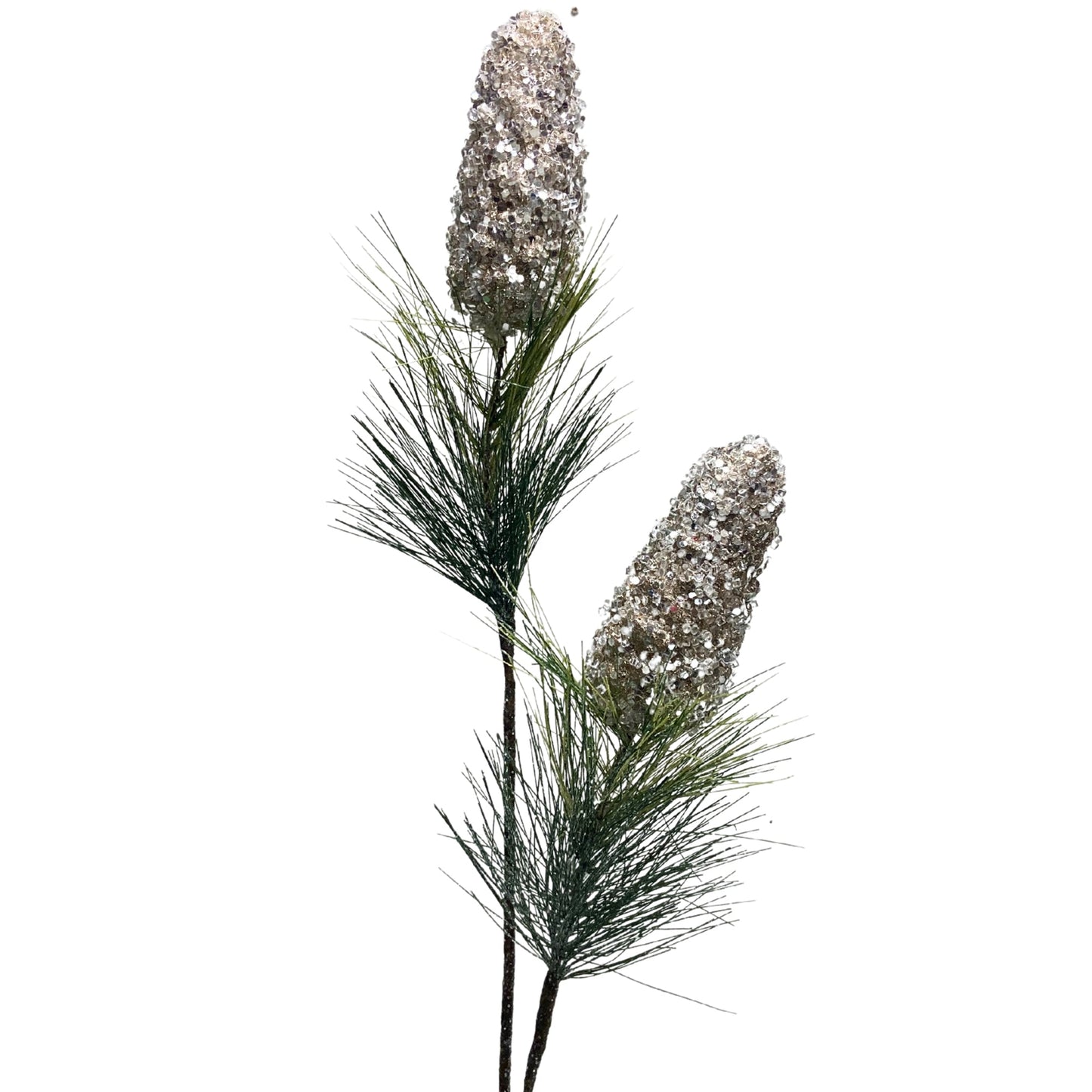 Small Iced Champagne Aspen Pinecone Spray x 2 32" | KS