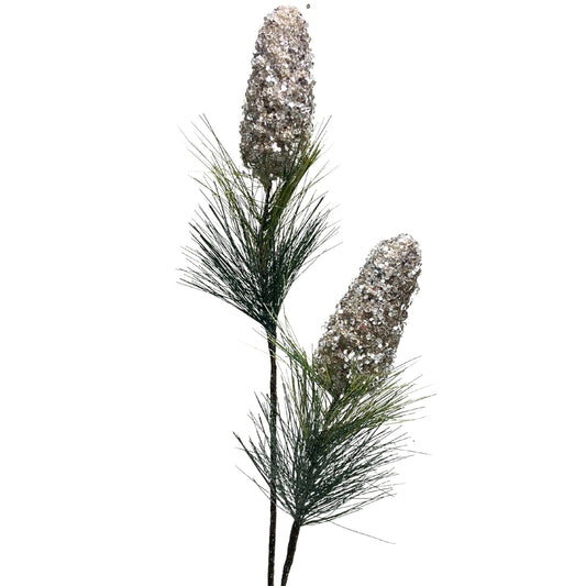 Small Iced Champagne Aspen Pinecone Spray x 2 32" | KS