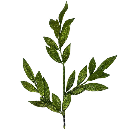 Glitter Bay Leaf Spray 29" - Apple Green | KS
