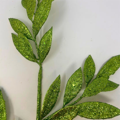 Glitter Bay Leaf Spray 29" - Apple Green | KS