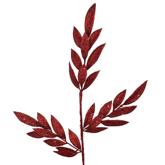 Glitter Bay Leaf Spray 29" - Burgundy | KS