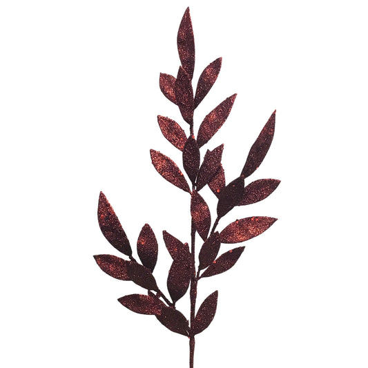 Glitter Bay Leaf Spray 29" - Burgundy | KS