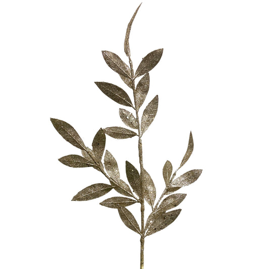 Glitter Bay Leaf Spray 29" - Champagne | KS
