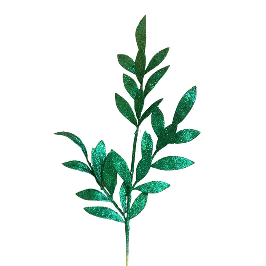 Glitter Bay Leaf Spray 29" - Emerald | KS
