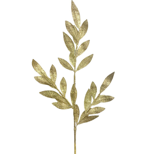 Glitter Bay Leaf Spray 29" - Gold | KS