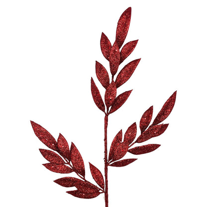 Glitter Bay Leaf Spray 29" - Red | KS