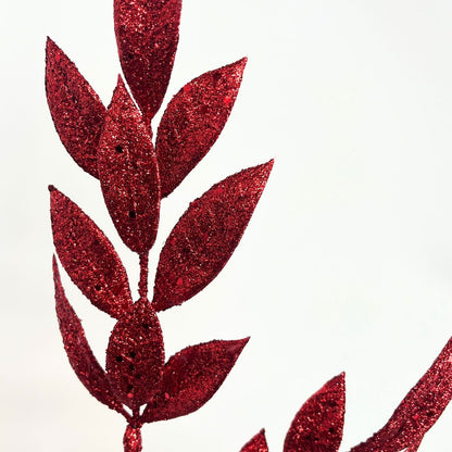 Glitter Bay Leaf Spray 29" - Red | KS
