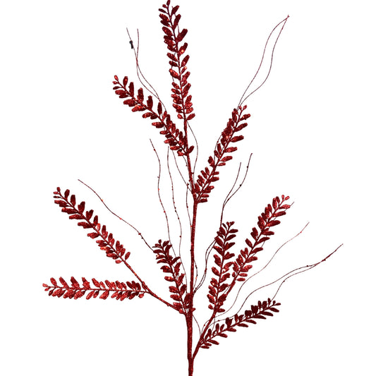 Glitter Mini Leaf Twig Spray 33.5" - Red | KS