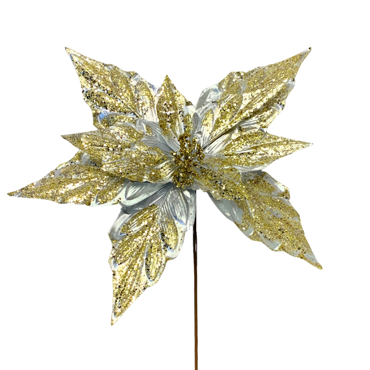 Marvelous Metallic Large Poinsettia 22" Dia / 30" H - Platinum/Gold |KS