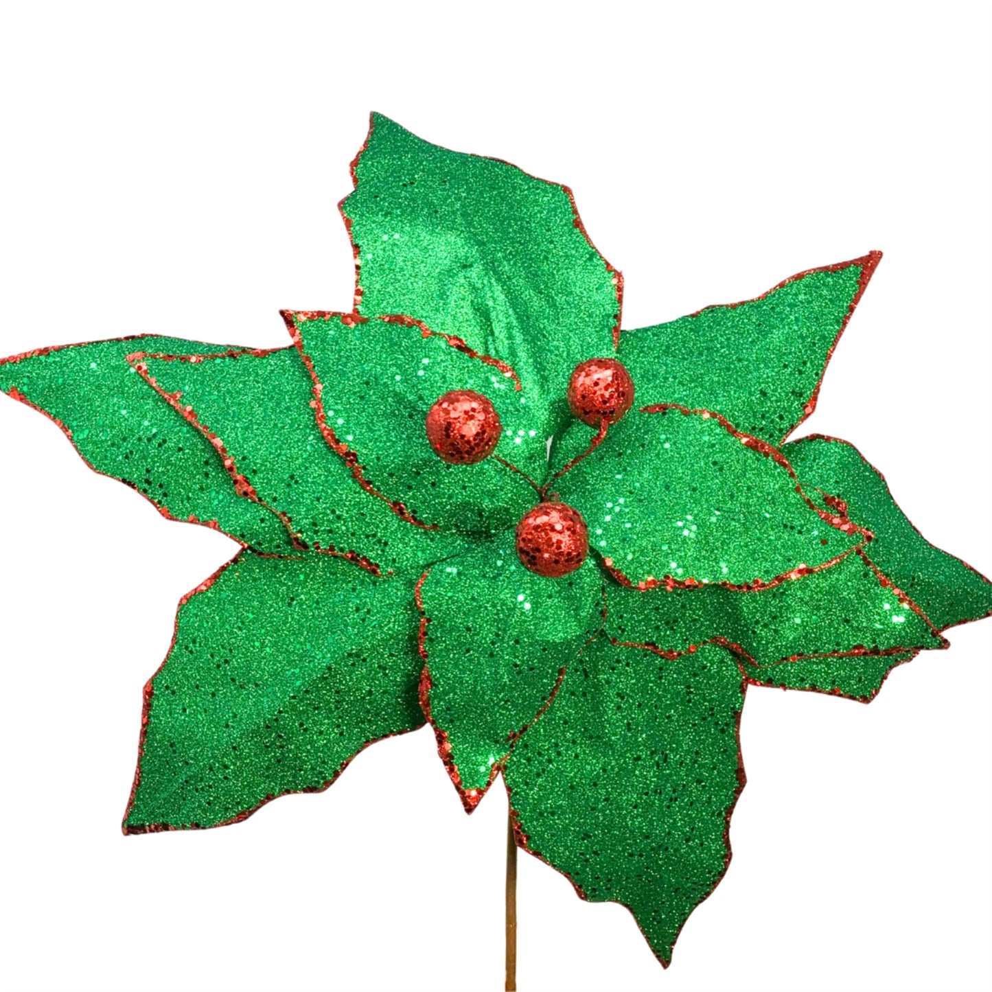 Emerald Glam Poinsettia Stem - Emerald/Red 24” |KS