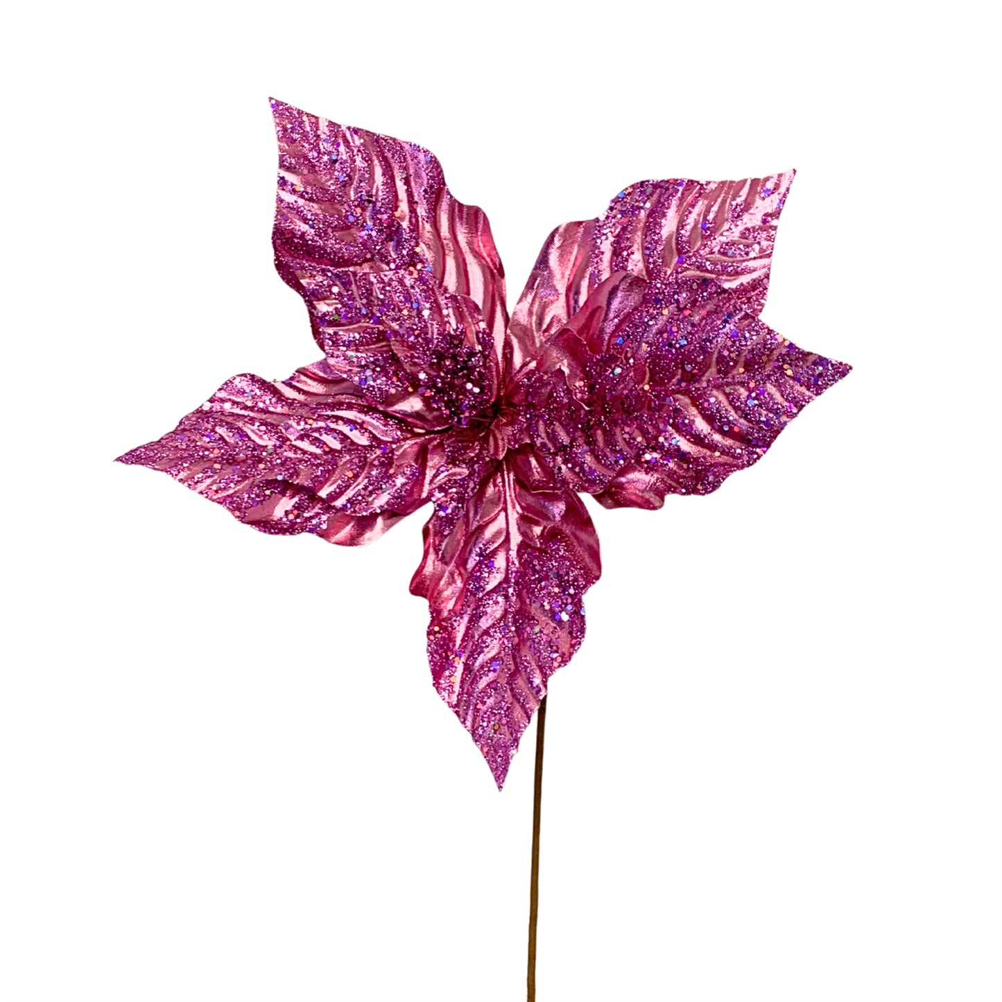 Medium Marvelous Metallic Poinsettia Spray 15" Dia / 24" - Pink |KS