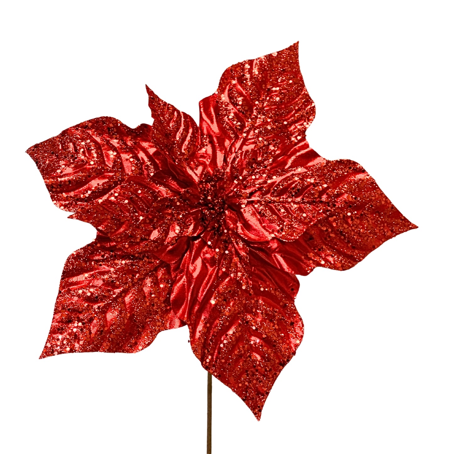 Medium Marvelous Metallic Poinsettia Spray 15" Dia / 24" - Red |KS