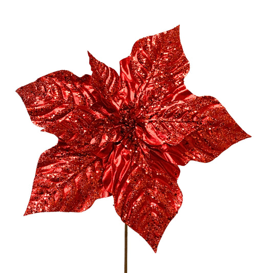 Medium Marvelous Metallic Poinsettia Spray 15" Dia / 24" - Red |KS