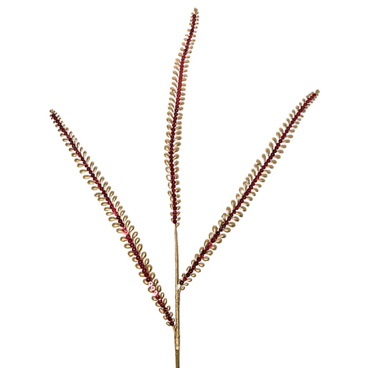 Metallic Gold/ Red Sequin Center Fern Spray 33” |KS