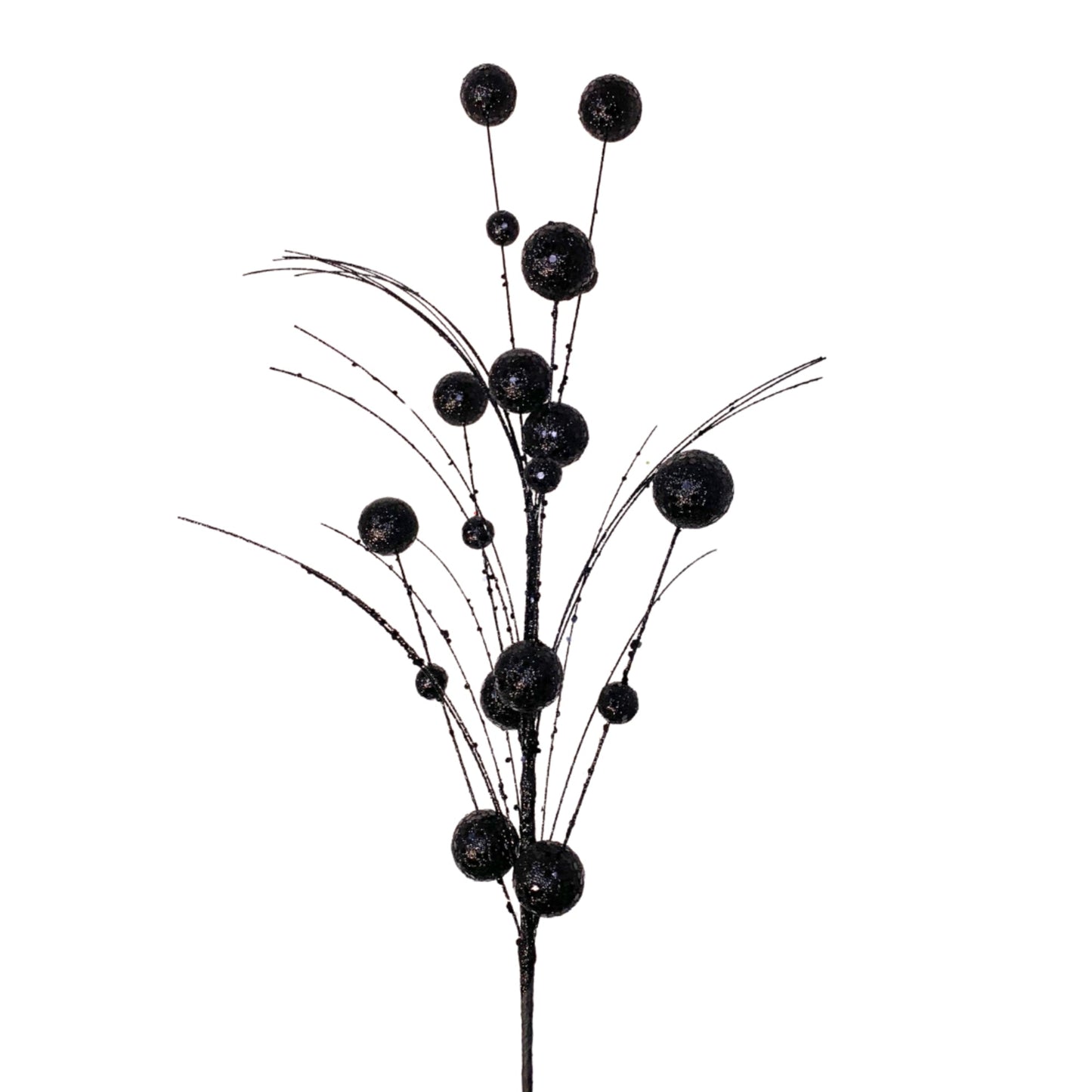 Mixed Size Glittered Ball Spray - Black 27" | KS