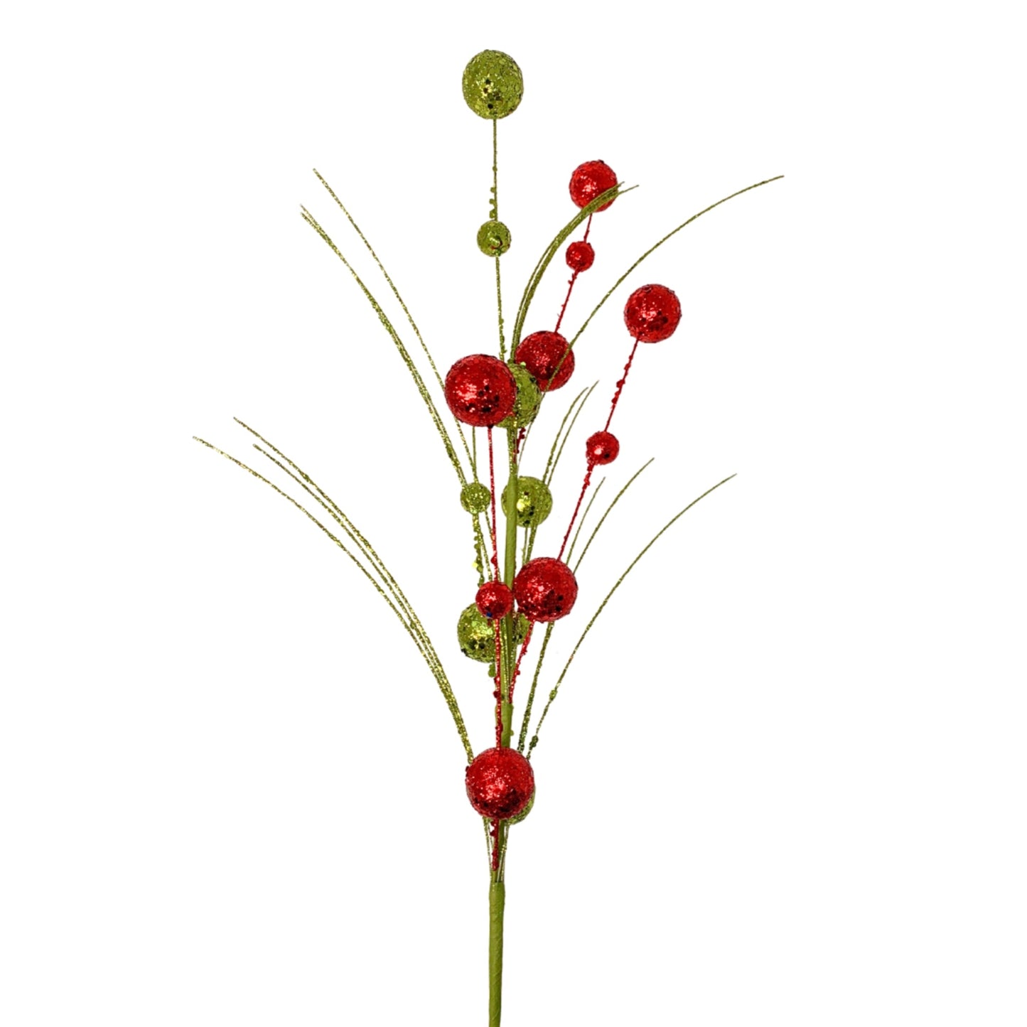 Mixed Size Glittered Ball Spray - Red/Green 27" | KS
