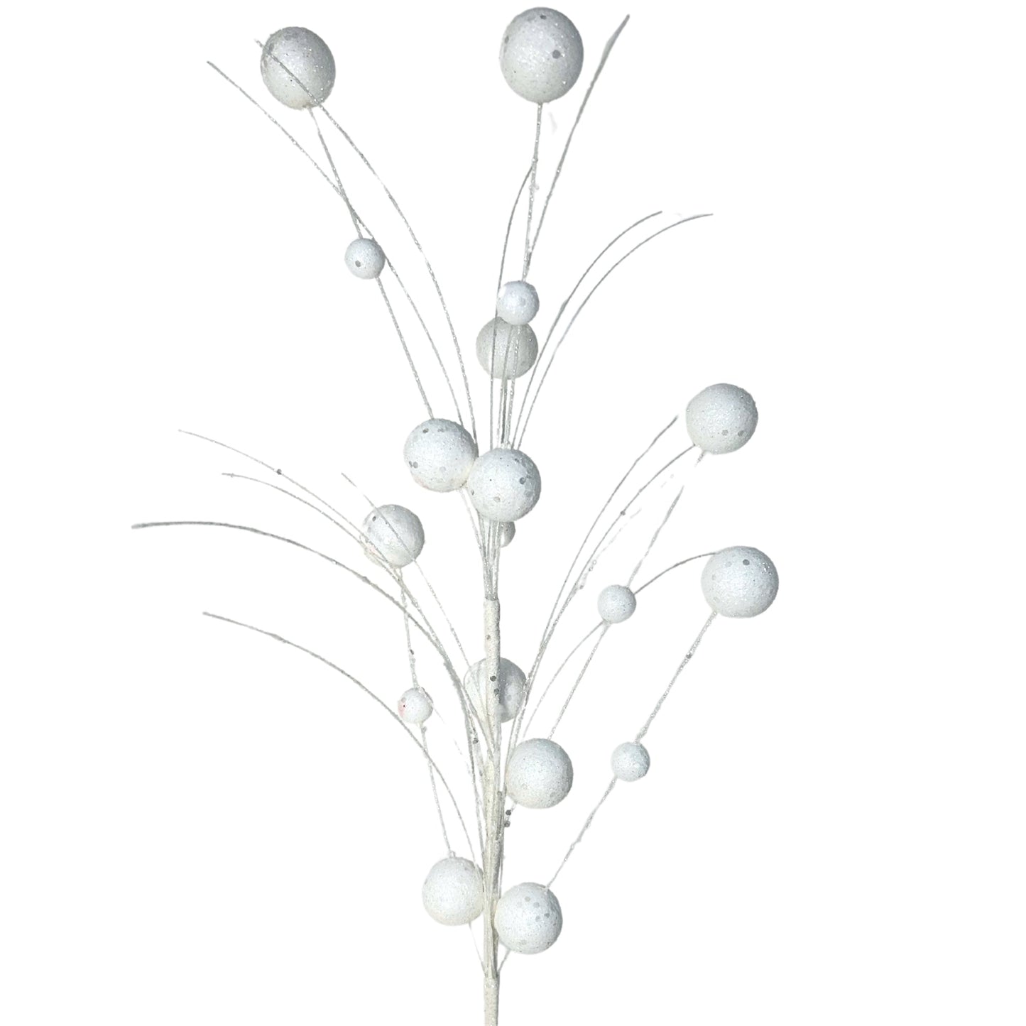 Mixed Size Glittered Ball Spray - White 27" | KS