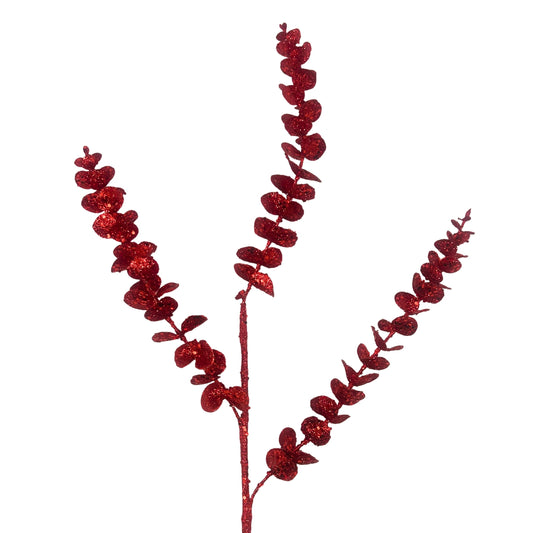 Glamorous Glittered Eucalyptus Spray - Red 29" | KS