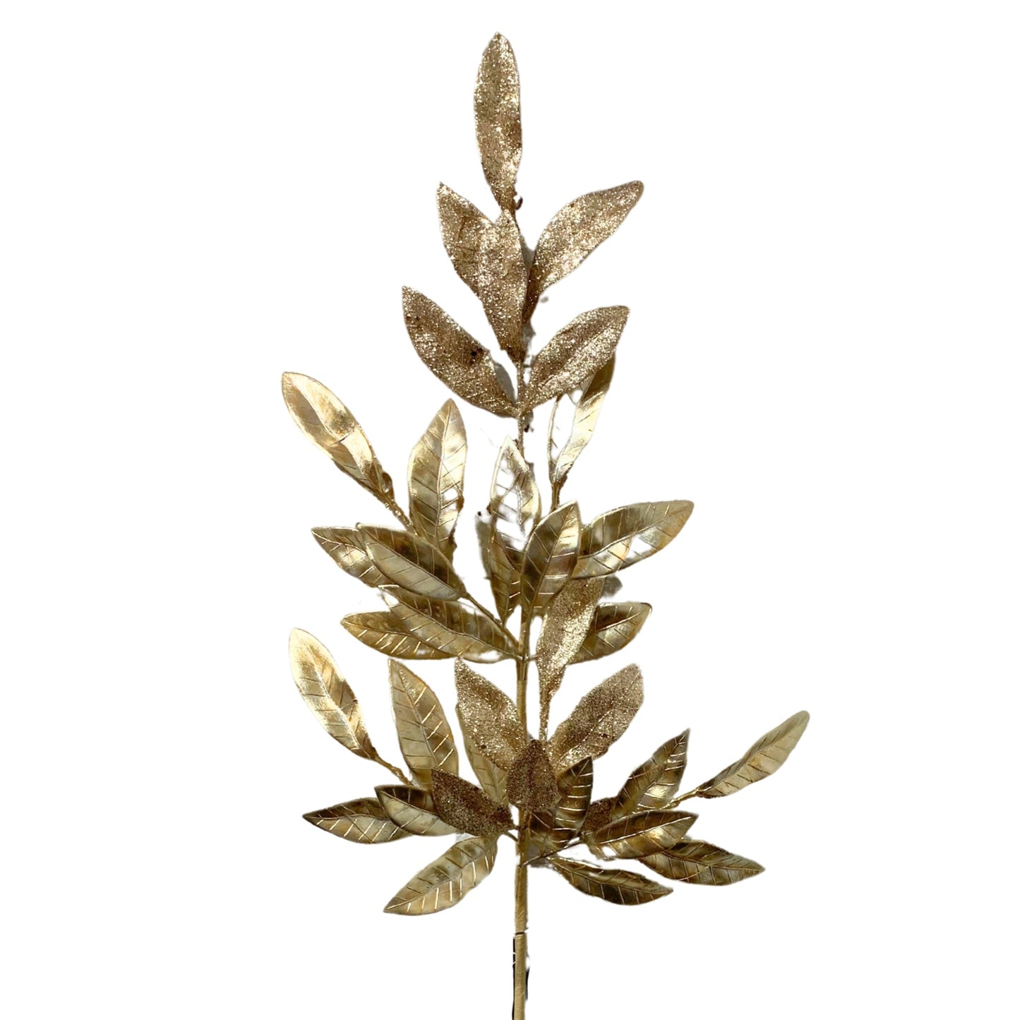 Mixed Glitter Metallic Bay Leaf Spray - Gold 30" | KS