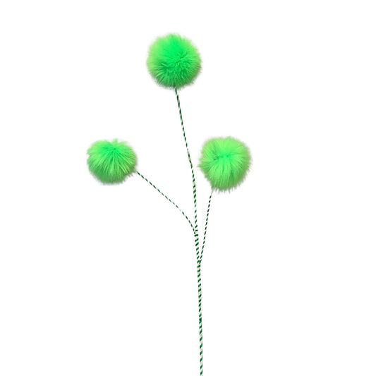 Fuzzy Truffle Trees Spray with 3 pom poms - Fluorescent Green 36” |KS