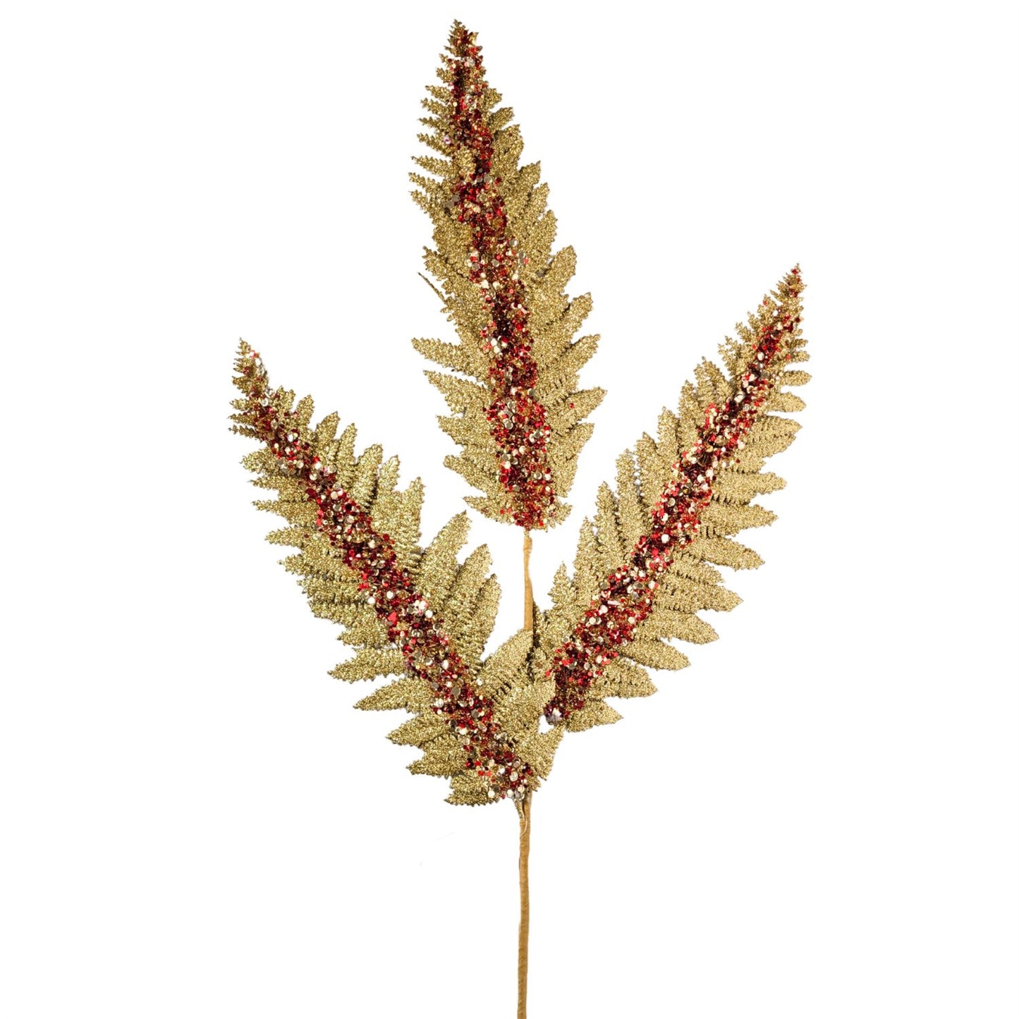 Jumbo Glitter Sequin Fern - Gold/Red 34” | KS
