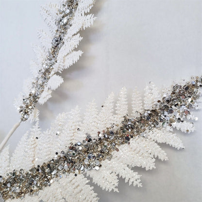 Jumbo Glitter Sequin Fern - White/Platinum 34” | KS