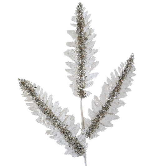 Jumbo Glitter Sequin Fern - White/Platinum 34” | KS