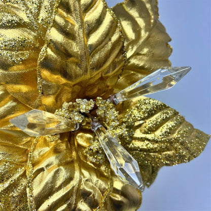 Glistening Metallic Crystal Poinsettia Stem - Gold H:27" X D:16"  | KS