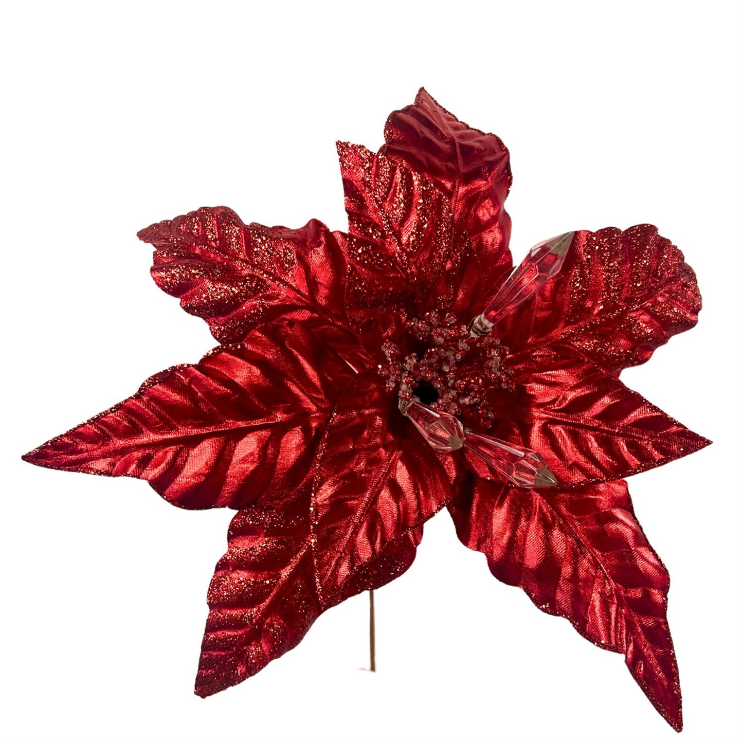 Glistening Metallic Crystal Poinsettia Stem - Red H:27" X D:16"  | KS