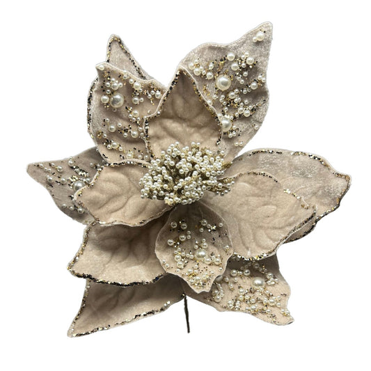 Pewter Velvet Pearl Poinsettia Stem 24” | KS