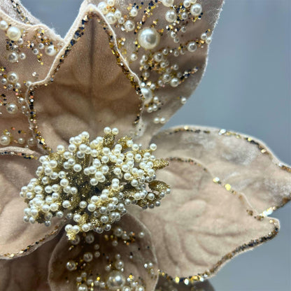 Pewter Velvet Pearl Poinsettia Stem 24” | KS